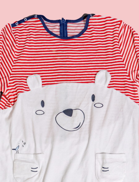 Red Bear Stripe Footed pajama